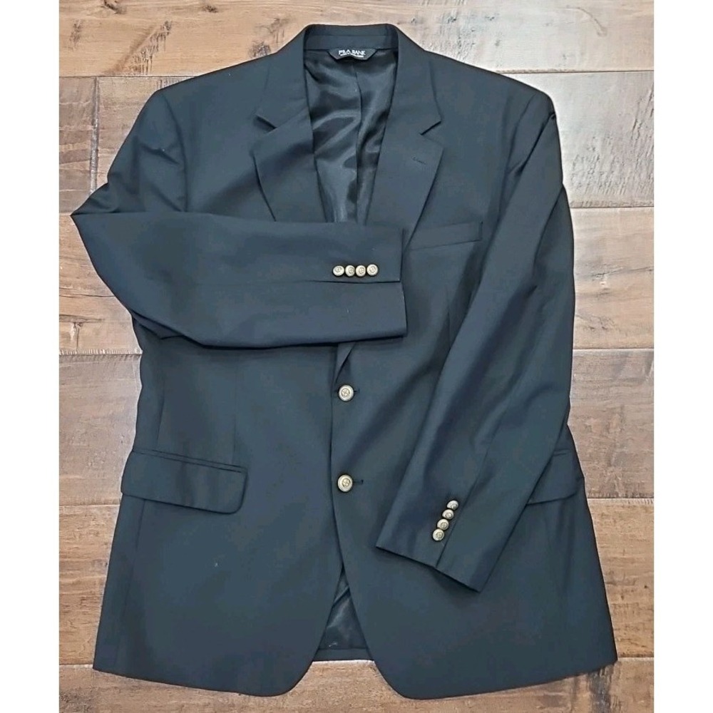 Jos A Bank 44R Metal Button Blazer Eagle Crown Black Sport Coat Wool Suit Jacket